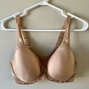 Wacoal Nude Underwire Soft Cup Lace Trim Bra - 32DDD - romantic dainty neutral